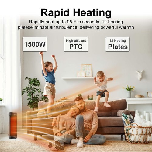 Space Heater for Indoor Use - 17 inches 1500W Electric Heaters with Thermostat, 70° Oscillation, 5 Modes, Remote, 12H Timer, Quiet Portable Heater for Office, Bedroom, Large Room