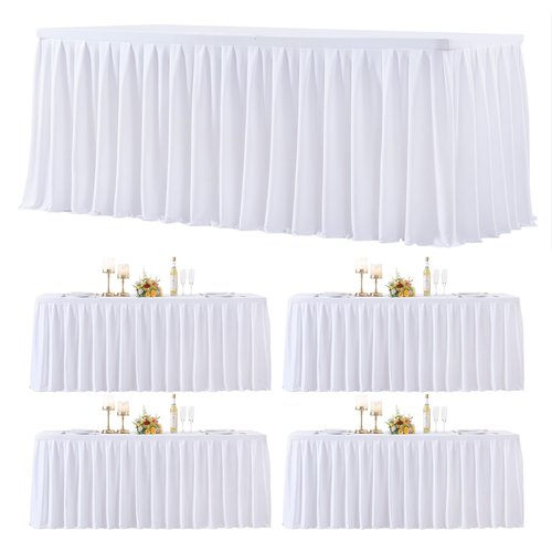 4 Pack White Rectangle Tablecloth 6 FT Stretch Spandex Fitted Table Cloth for 6 Foot Rectangle Tables Banquet Tablecloths Wrinkle Free Table Cover Stitch Ruffle Table Skirt for Party Wedding Birthday