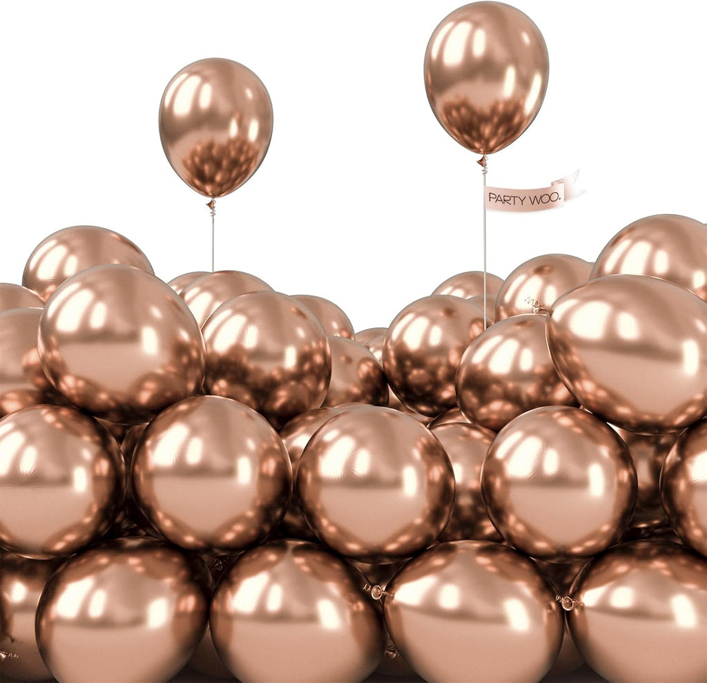 PartyWoo Metallic Rose Gold Balloons - 50pcs 5 Inch Chrome Latex for Weddings & Celebrations