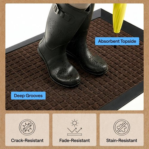 GORILLA GRIP Waterproof All-Season WeatherMAX Doormat - Natural Rubber, Stain & Fade Resistant, 29x17, Coffee Square