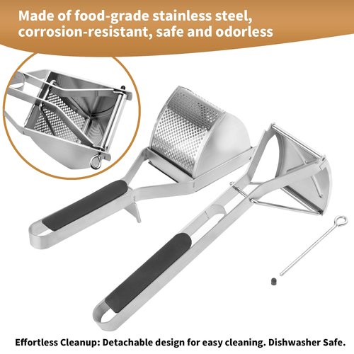 Heavy Duty Potato Ricer, Large 22oz Potato Masher, Stainless Steel Press and Mash Kitchen Gadget for Mashed Potatoes, Spaetzle Maker with Silicone Handle