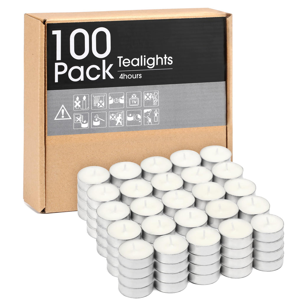 Unscented Tealight Candles - 100 Pack 4 Hours Smokeless White Small Tea Candles for Weddings,Warmer Home Decor for Home