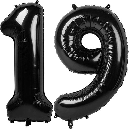 **Skiennix 40-Inch Black Number 19 Balloon - Stylish Foil Birthday Decoration for Men & Women**
