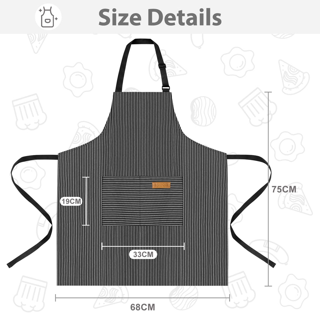 TREASO 2 Pack Aprons for Women with Pockets, Kitchen Cooking Apron for Men, Adjustable Apron Suitable for Chefs, Waiters, Baking, and Nail Technicians