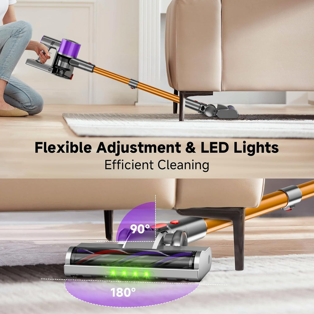Skiennix Cordless Stick Vacuum Cleaner - 40Kpa Powerful Suction with LED Headlight | 8-in-1 Lightweight for Pet Hair & Hard Floors - Purple