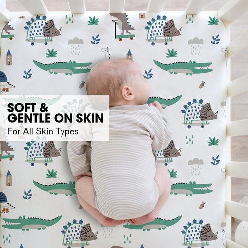 Little Grape Land Crib Sheets - 4 Pack of Super Soft Fitted Sheets for Boys & Girls | Truck & Alligator Designs