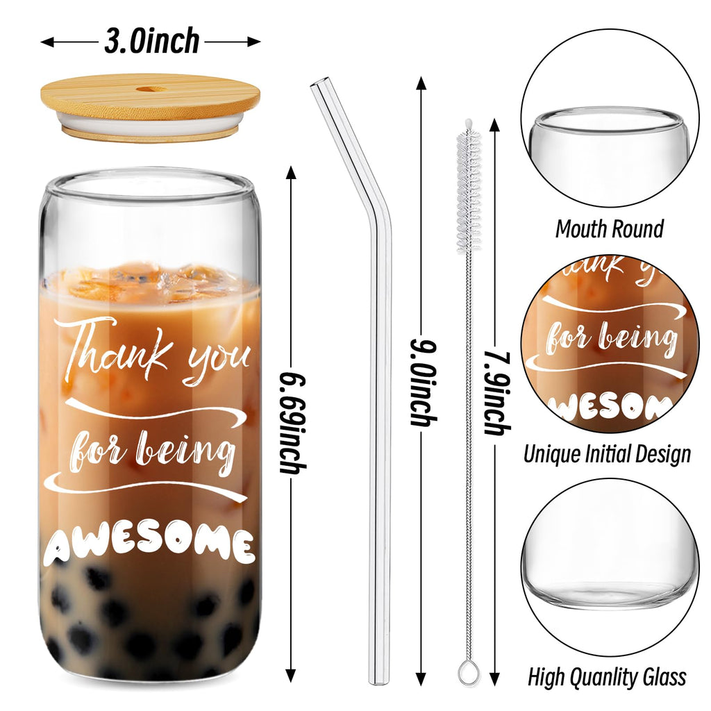 12 Set Employee Appreciation Gift, Inspirational Thank You for Women Best Friends, Teacher, Nurse, Boss, Staff - Farewell for Coworkers, 20oz Glass Cups With Lids and Straws (Mixed)