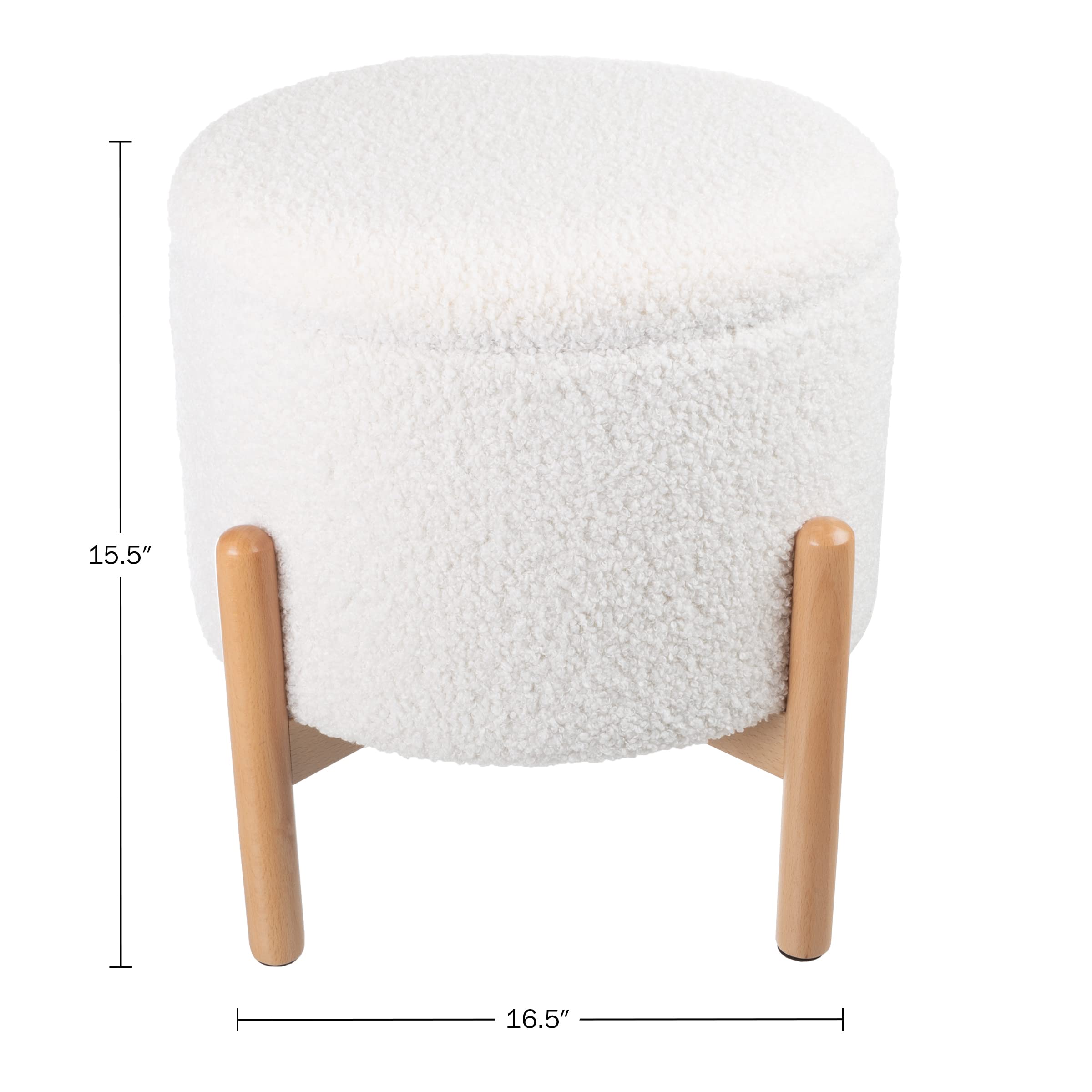 Round Sherpa Storage Ottoman Pouf with Removable Lid – Plush Couch Footrest & Hidden Organizer for Small Spaces, Dorm or Living Room by Lavish Home (White)