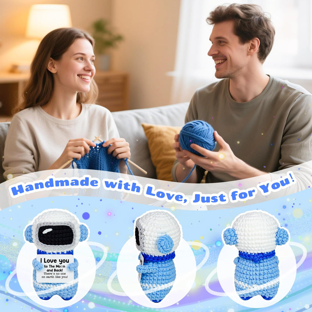 WoollyPearl Gifts for Him Her Boyfriend Girlfriend, Handmade Positive Crochet Astronaut, I Love You Anniversary Mothers Day Birthday Gifts for Women Men Mom Dad Teens Daughter Son