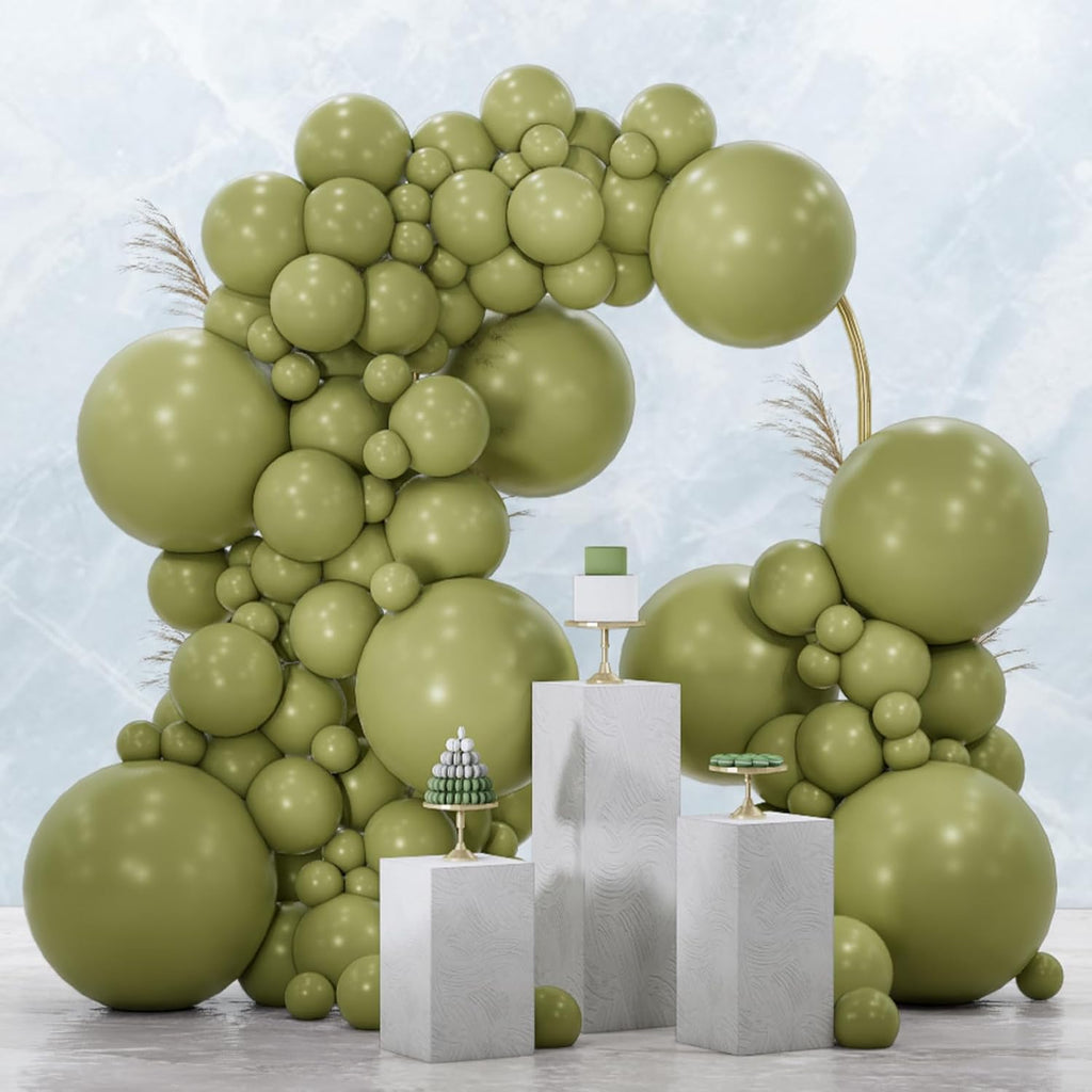 PartyWoo Sage Green Balloons - 100pcs Latex Balloon Arch Kit for Weddings & Birthdays | 5-18 Inch Sizes
