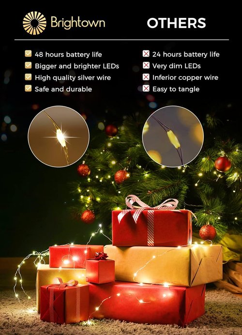 Brightown LED Fairy Lights - 12 Pack Battery Operated Waterproof Silver Wire - 7 Feet, 20 LED for Weddings & Parties