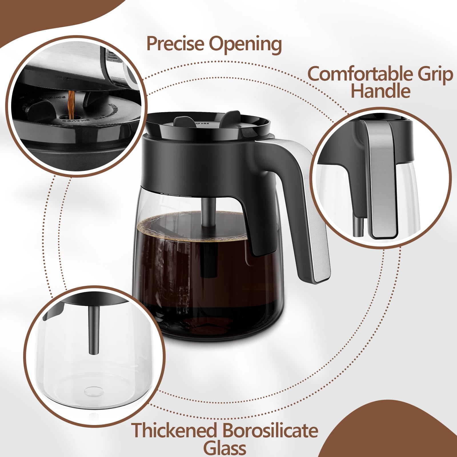 12 Cup Coffee Pot Replacement Compatible with Ninja Coffee Maker CFP101 CFP201 CFP301 CFN601 CFP307 CFN602 CM400 CM401 CF090, Glass Carafe for Ninja with Brew-Through Lid, BPA Free, Dishwasher Safe