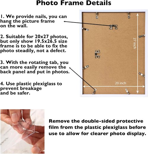 JCJMY 20x27 Picture Frame - White Puzzle & Photo Frame for Horizontal/Vertical Wall Display