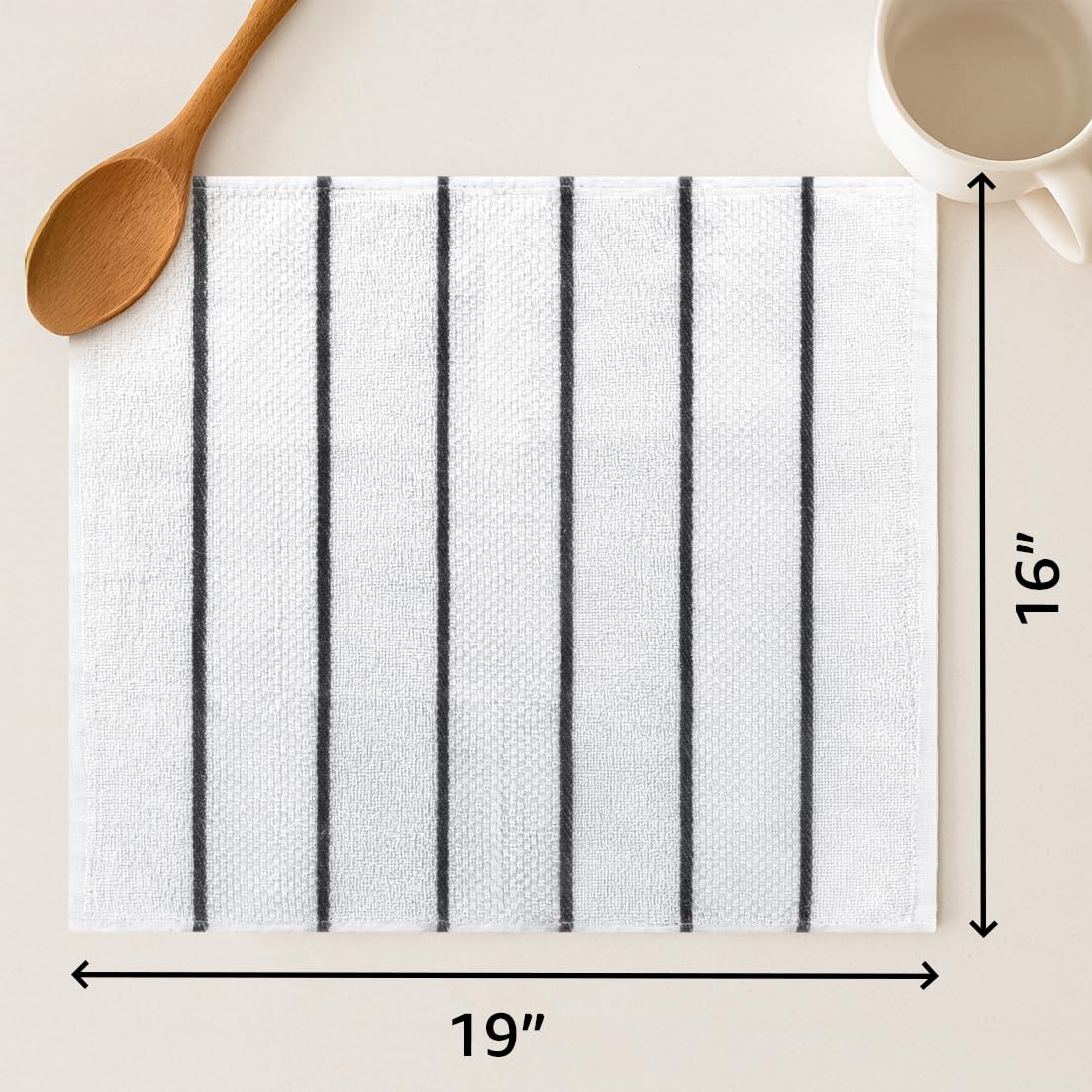 DecorRack 4 Pack Large Kitchen Towels, 16x19 inch Absorbent Dishcloths, 100% Cotton Terry Cleaning Cloth, Grey Set (Pack of 4)