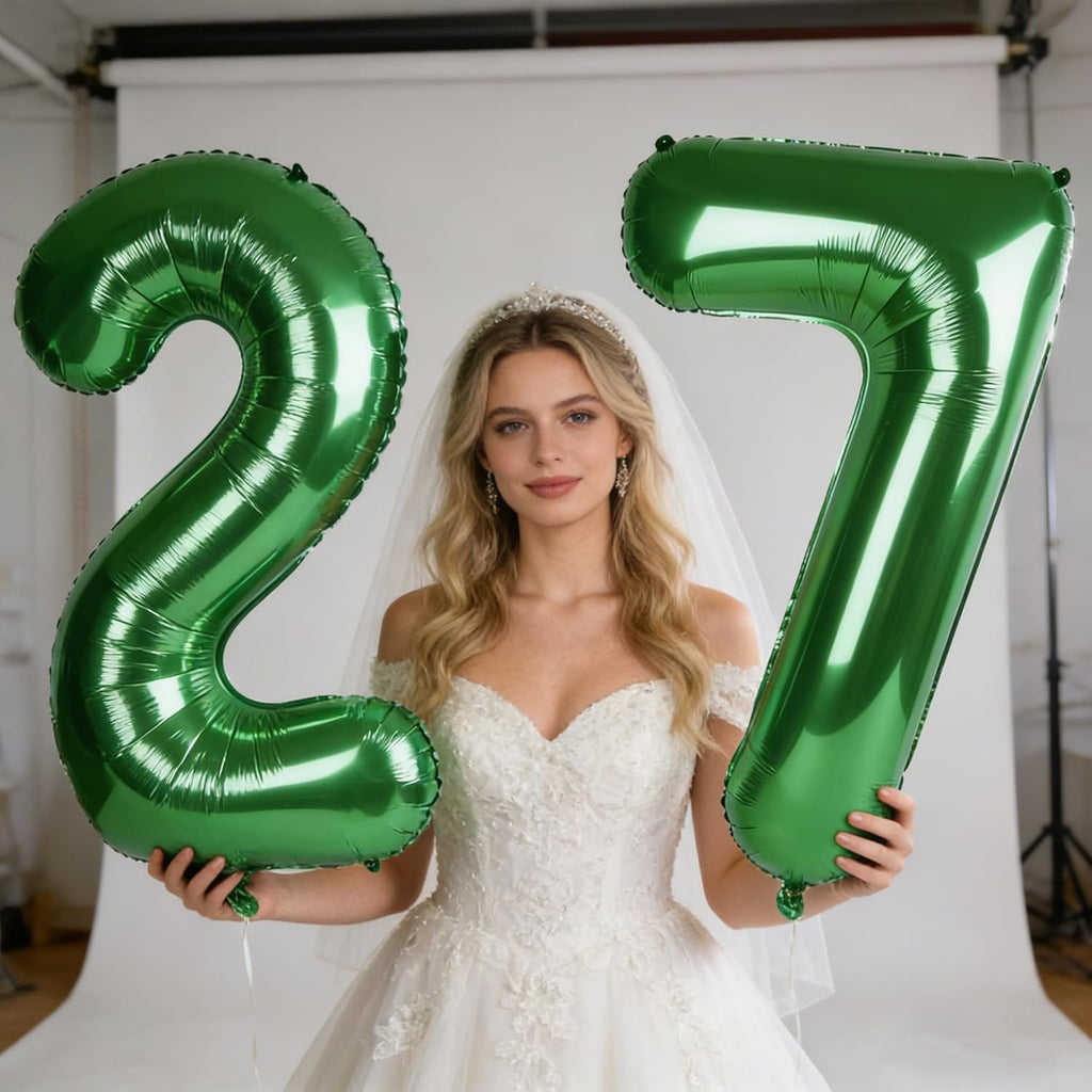 Number 27 Balloon by [Brand Name] - Large Dark Green Foil Birthday Decoration for Men & Women