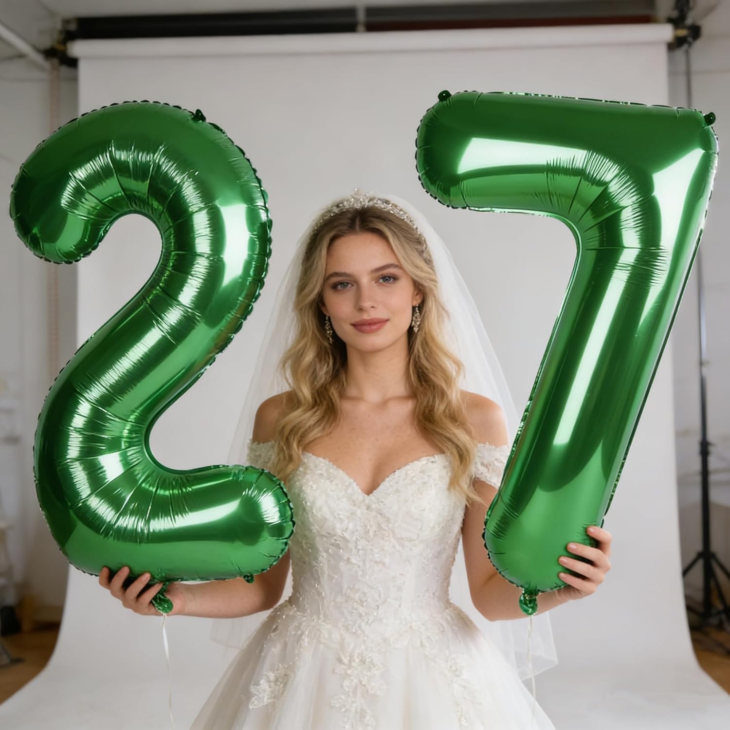 Number 27 Balloon by [Brand Name] - Large Dark Green Foil Birthday Decoration for Men & Women