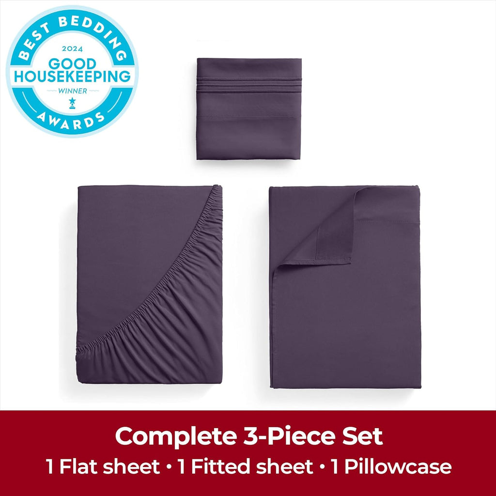 Mellanni Twin XL Sheets Set - 3 PC Hotel Luxury Bedding - Extra Soft, Cooling, Wrinkle Resistant (Twin Extra Long, Purple)