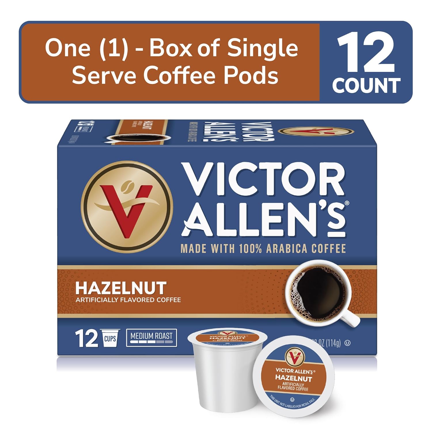 Victor Allen's Coffee Hazelnut Flavored Medium Roast | 12 Count Single Serve Pods for Keurig
