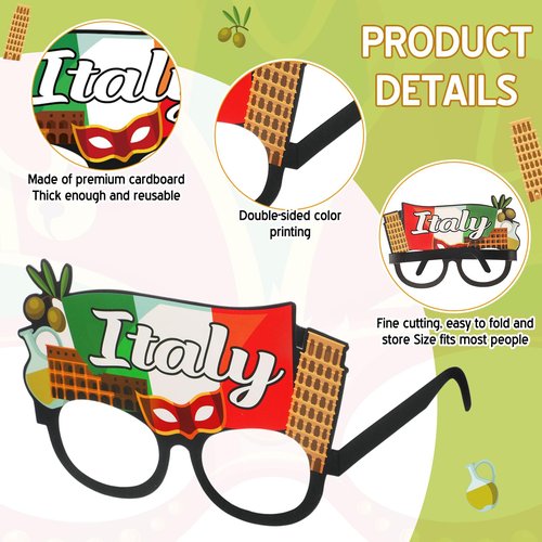 Pajean 32 Pcs Italian Party Decorations Italy Theme Eyeglasses Italian Paper Glasses Frame Photo Booth Props Italy Party Favors for Pizza Birthday Baby Shower Birthday Supplies