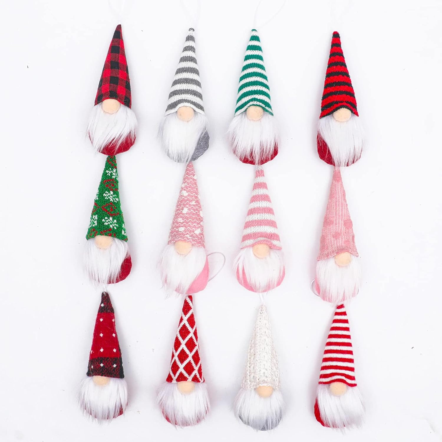 Skiennix Gnome Christmas Ornaments - Set of 3 Plush Tomte Santa Gnomes | Pink Holiday Decor