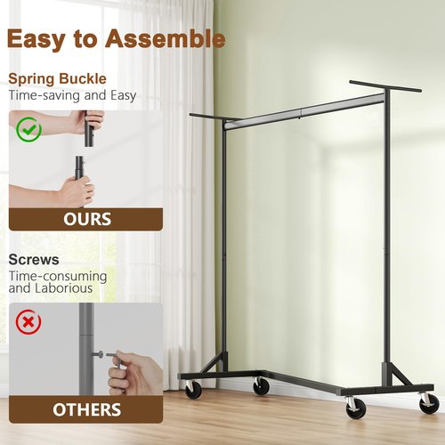 Hoctieon Z Clothes Rack with Cover, Metal Heavy Duty Clothing Rack, Rolling Garment Rack with Wheels, with Dustproof Cover Waterproof Protector, with 2 Durable Zippers, for Hanging Clothes, Black