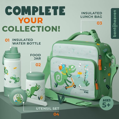 Bentoheaven Kids Travel Utensils Set - Food-Grade Stainless Steel & BPA-Free Case | Reusable Cutlery in Chameleon Color