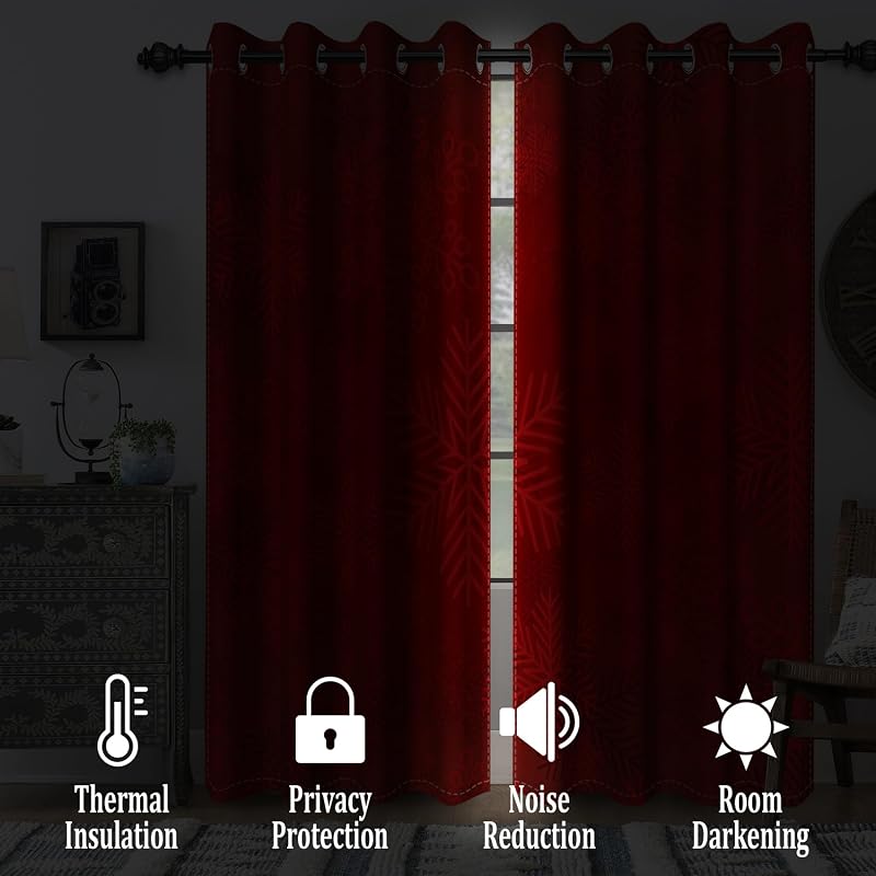 Red Christmas Window Curtains 42 x 63 in 2 Panels Thermal Blackout 80-90% Light Blocking