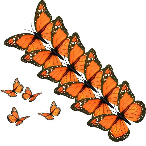 3D Monarch Butterfly Stickers Home Decor Fake Orange Butterflies Wall Decor for Flower Arrangement Removable Mural Wall Stickers Art Decal for Home Decorations Kids Room Bedroom Nursery Decor