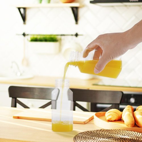 OBKJJ 80pcs 8oz Pcs Juice Bottles, Juice Bottle with Caps Reusable Empty Clear Bottles with Label, Funnel, Brush Bulk Beverage Containers for Juicing, Drinking, Smoothie and Other Beverages (8oz)