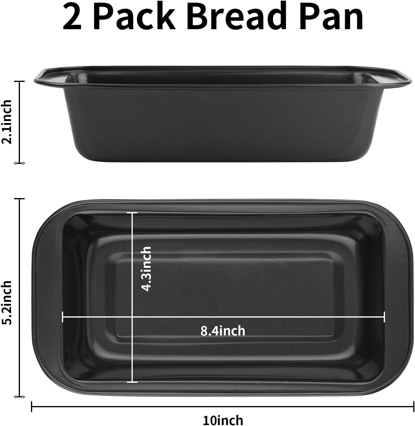 Novery Nonstick Bread Pan Set - 8” x 4” Carbon Steel Loaf Pans for Baking Bread, Meatloaf & Cakes
