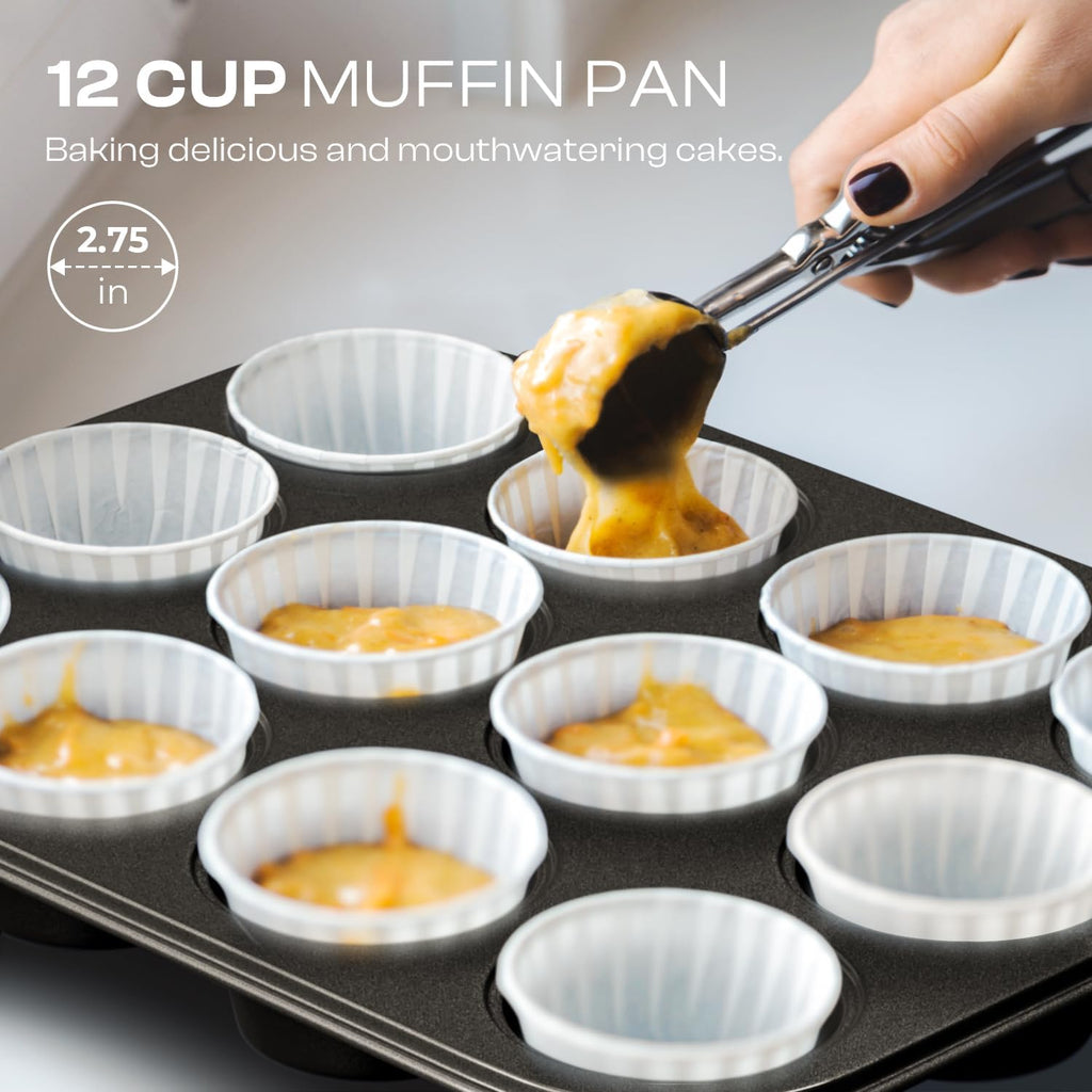 Skiennix 12-Piece Nonstick Bakeware Set - Stackable, Non-Toxic Baking Pans with Utensils & Rack | Black
