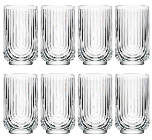 Glaver's Drinking Glasses Set of 8. 17oz Vintage Drinking Cups. Ripple Cocktail Glasses, Ribbed Drinking Highball Glass Cups. Arch Designed Art Deco Glassware for Water Juice Coffee. Package may Vary