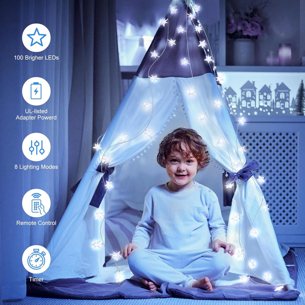 Star String Lights - 33 Ft 100 LED Waterproof Fairy Lights with Remote & Timer | 8 Modes for Bedroom & Patio