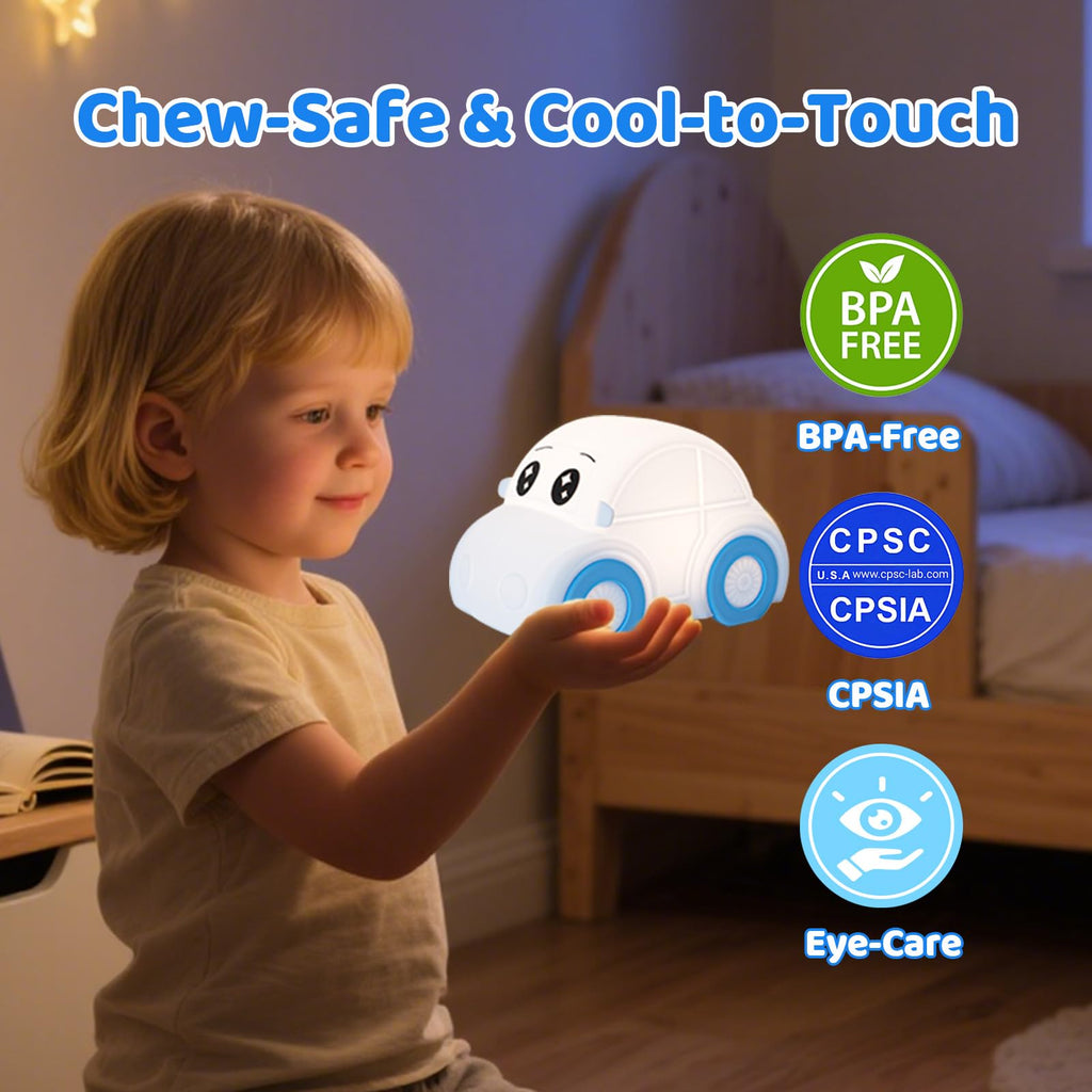GAGBC Car Night Light for Kids, Tap Control, Color Change, 15/30/60 Min Timer, Dimmble, USB-C Rechargeable Squishy Night Light, Cute Night Lamp for Boys, Girls (car)