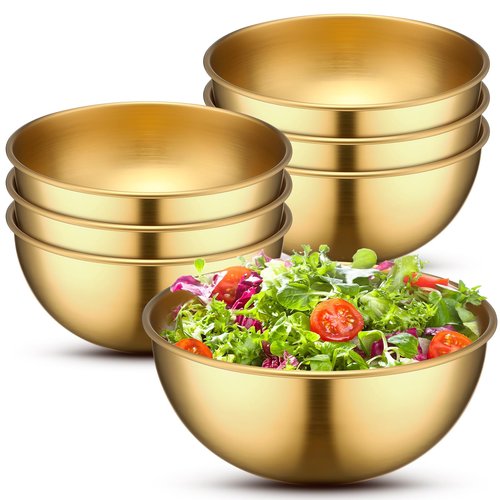 Nuogo 10 Pcs Gold Bowls 4.7 Inch Stainless Steel Mixing Bowls Decorative Esthetician Bowl for Facial Metal Serving Bowl for Holiday Birthday Party Wedding Baking Prepping Salad Fruit Soup