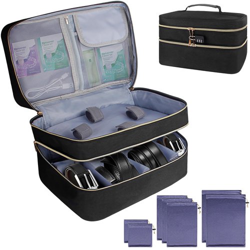 Adult Toy Storage Bag Lockable with 6 Pcs Drawstring Bags, Discreet Toy Gaming Storage Organizer Case, Private Toy Storage Bag Box for Women and Men