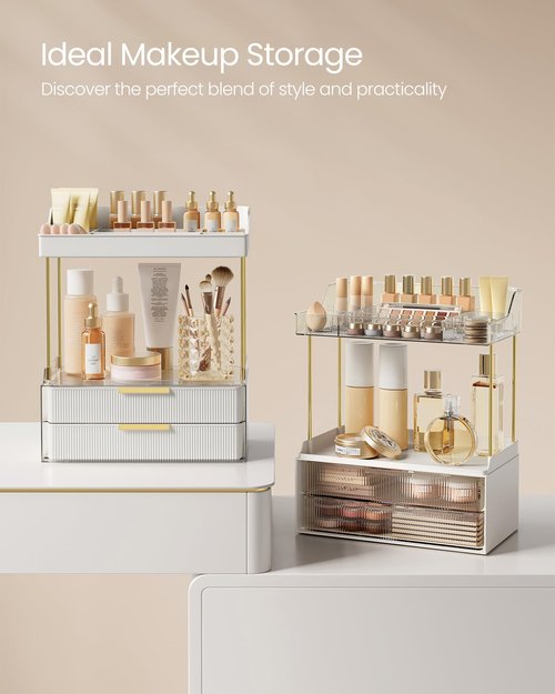 SONGMICS 4-Layer Makeup Organizer, Skincare Organizer, 4 Dividers, Anti-Slip Design, Bathroom Counter Organizer, Versatile for Vanity Bedroom Kitchen, 7.8 x 12.5 x 15.4 Inches, Transparent UJKA021W02