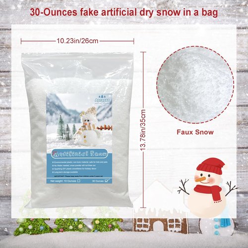 Apragaz Christmas Fake Snow - 30 Ounces of Artificial Dry Plastic Snowflakes for Holiday Decor