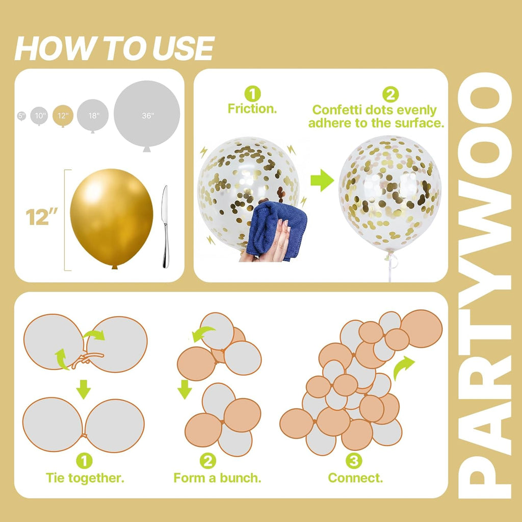 PartyWoo Gold & Black Balloons - 100pcs 12-Inch Metallic Balloons for Celebrations & Events