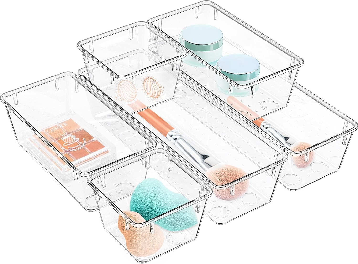 WOWBOX Clear Drawer Organizer Set - 6 Acrylic Storage Trays for Makeup, Jewelry, Office Supplies