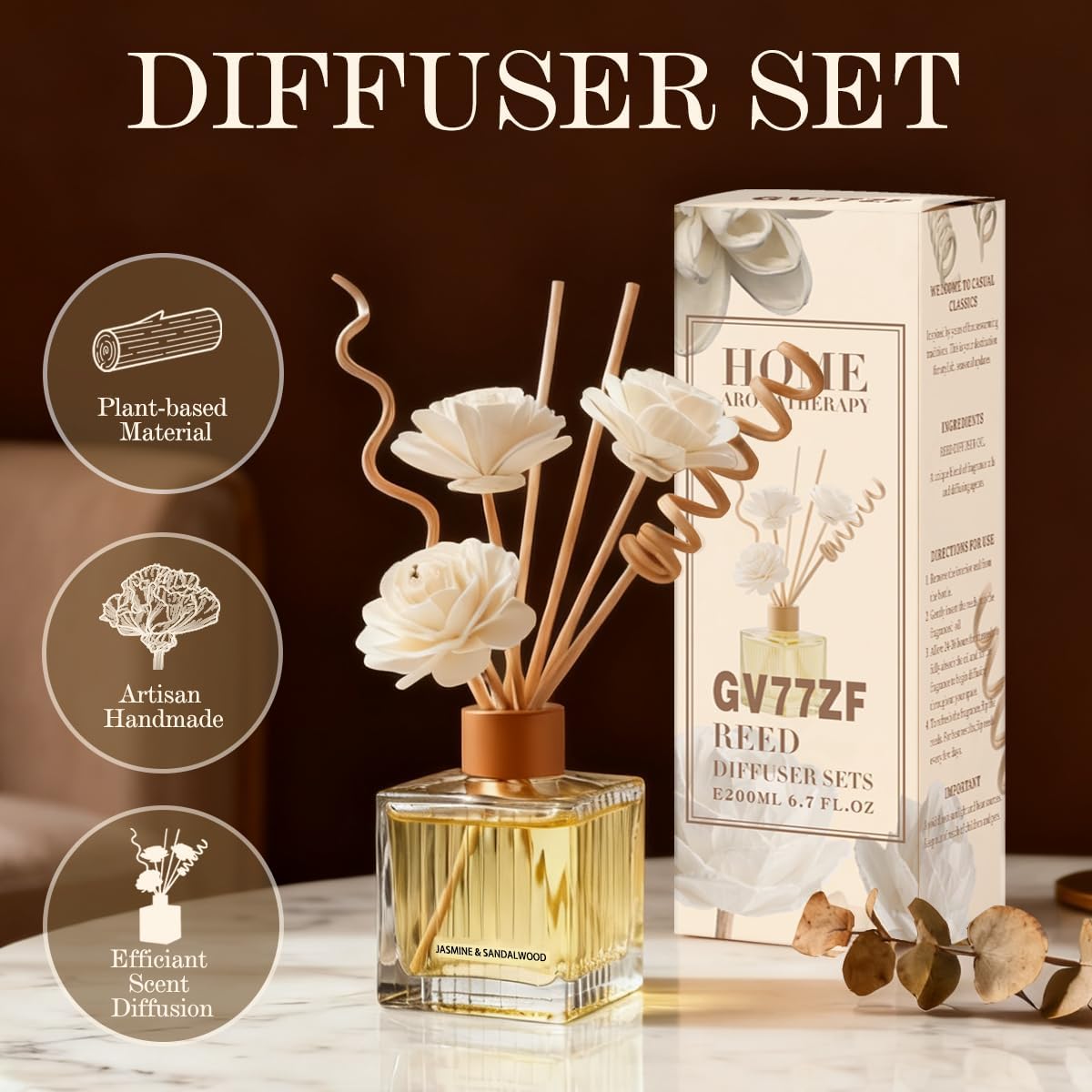 Ocean Breeze Reed Diffuser - 6.7 oz Glass Bottle with 4 Rattan Sticks & 3 Dried Flowers | Long-Lasting Aromatherapy for Home & Office