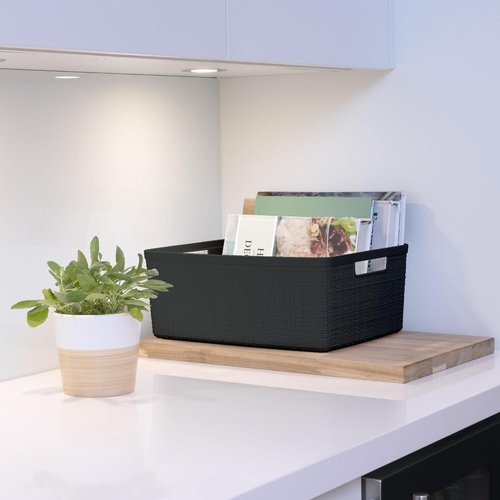Curver Decorative Storage Baskets Set of 6 | Medium 12L Jute Bins for Home, Office & Kitchen - Black