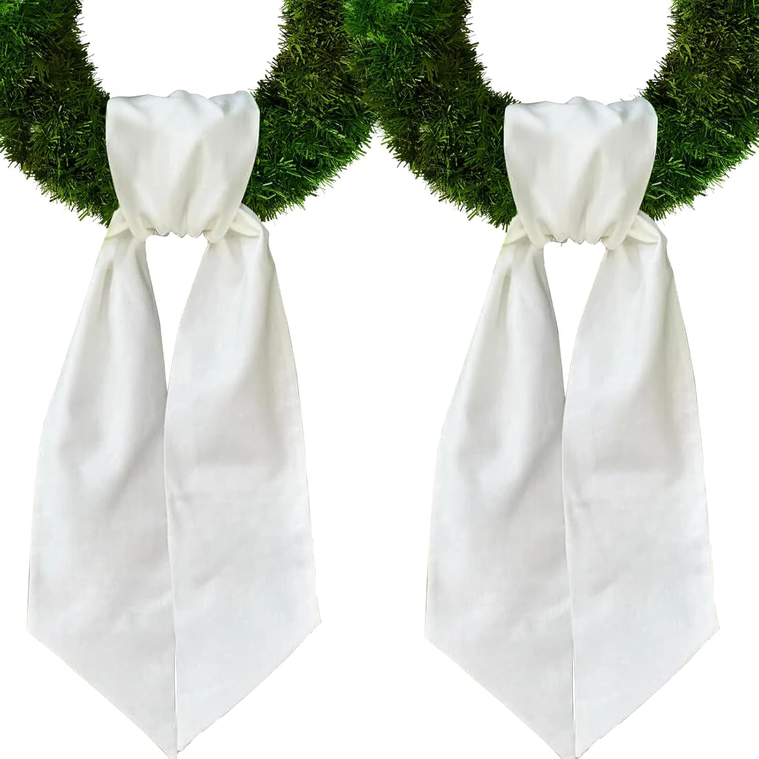 Skiennix Christmas Wreath Sash - White Burlap Decor for Front Door | 2-Piece Holiday Accessory Set
