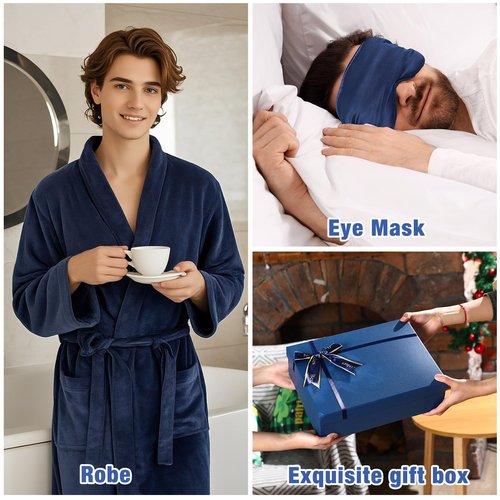 Nuogo 15 Pcs Birthday Gifts for Men Beard Care Set for Him Valentine's Day Gifts Basket Ideas Kit for Men Tumbler Bath Robe for Dad Husband Boyfriend Box(Navy)