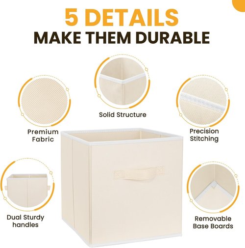 Criusia Large Storage Cubes - 13-Inch Collapsible Fabric Bins with Handles for Organizing Clothes, Blankets, Toys | 10-Pack Beige