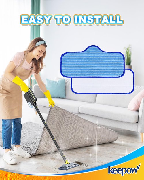 KEEPOW Steam Mop Pads Compatible with ScrubWiz Steam Mop Cleaner with Detachable Handheld Steamer, Reusable Replacement Accessories Steamer Mop Pads for Cleaning Floors and Carpets 8 Pack
