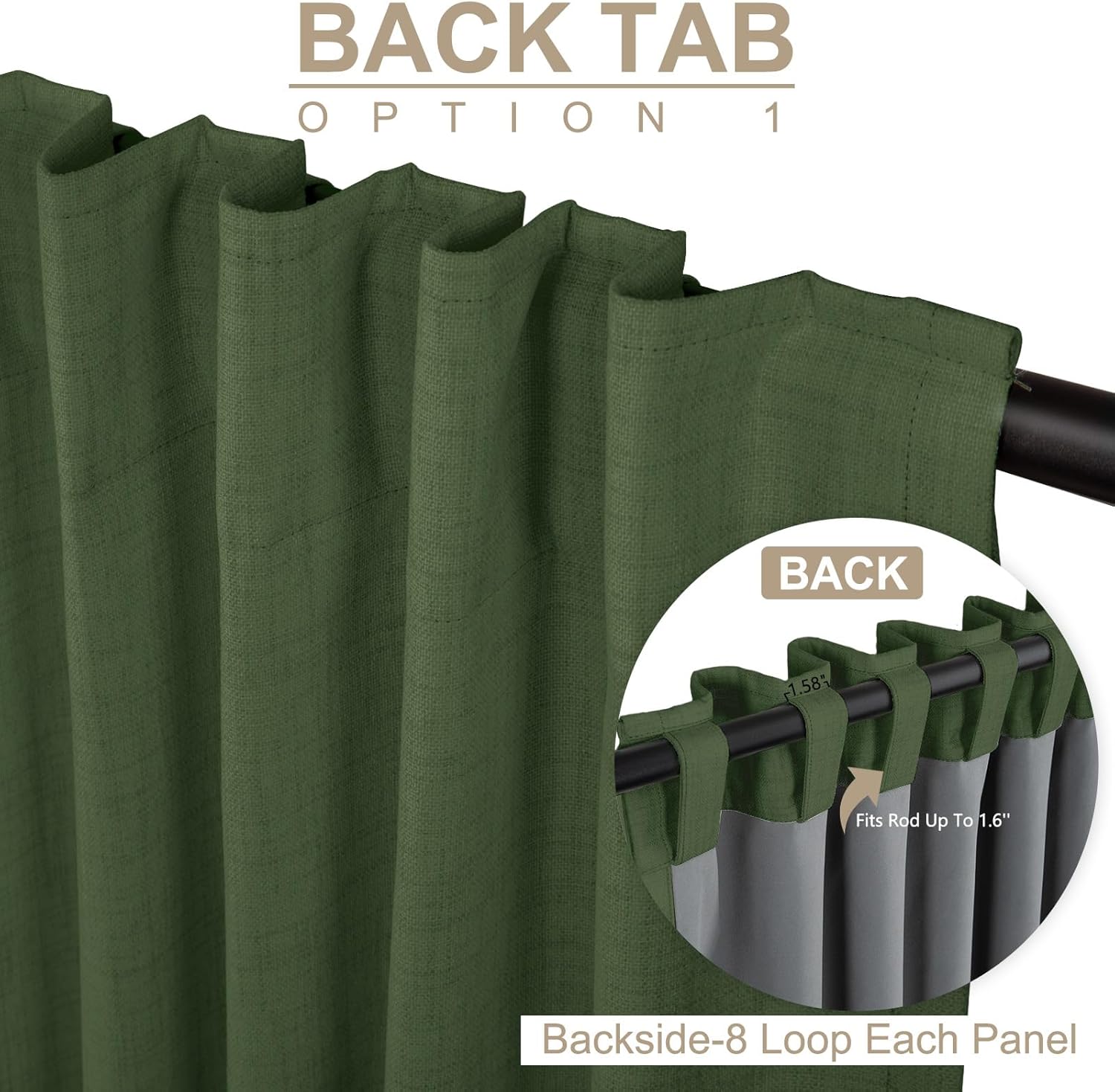 Skiennix 100% Blackout Linen Curtains - Thermal Insulated Drapes, 2 Panels Set, 50" W x 96" L, Moss Green