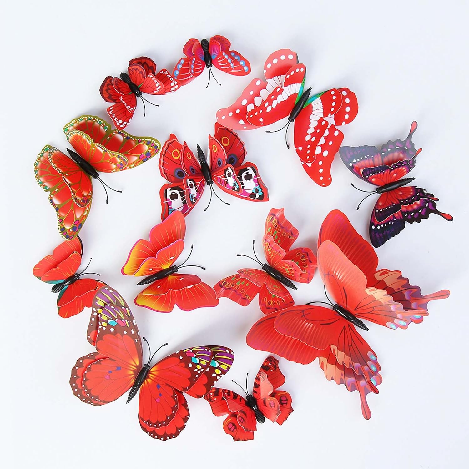 OPSEAM 3D Butterfly Wall Decor - 24 PCS Magnetic Stickers for Party Decorations (Red)