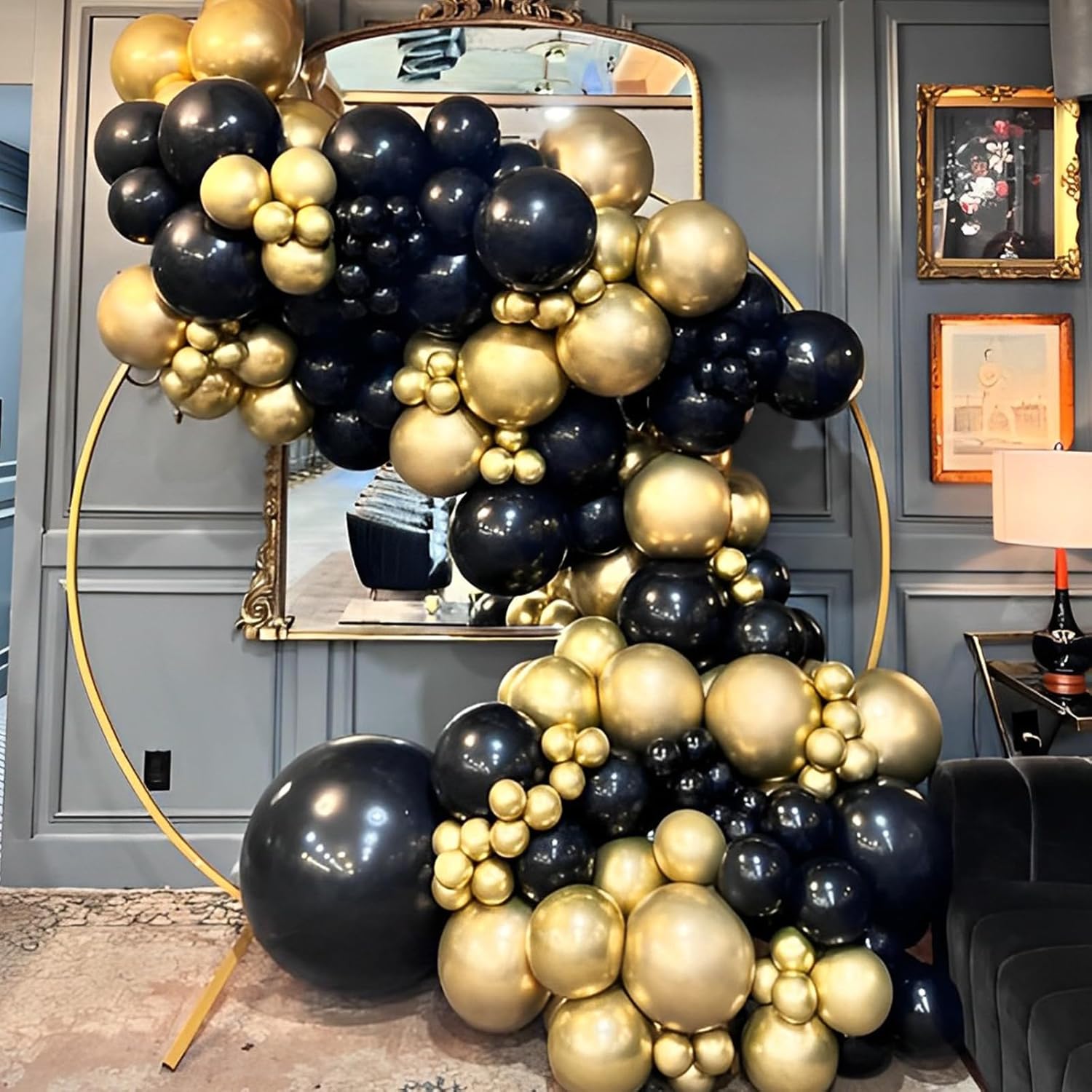 Voircoloria 148-Piece Black and Gold Balloon Garland Arch Kit - Perfect for Graduation, Birthdays & Anniversaries