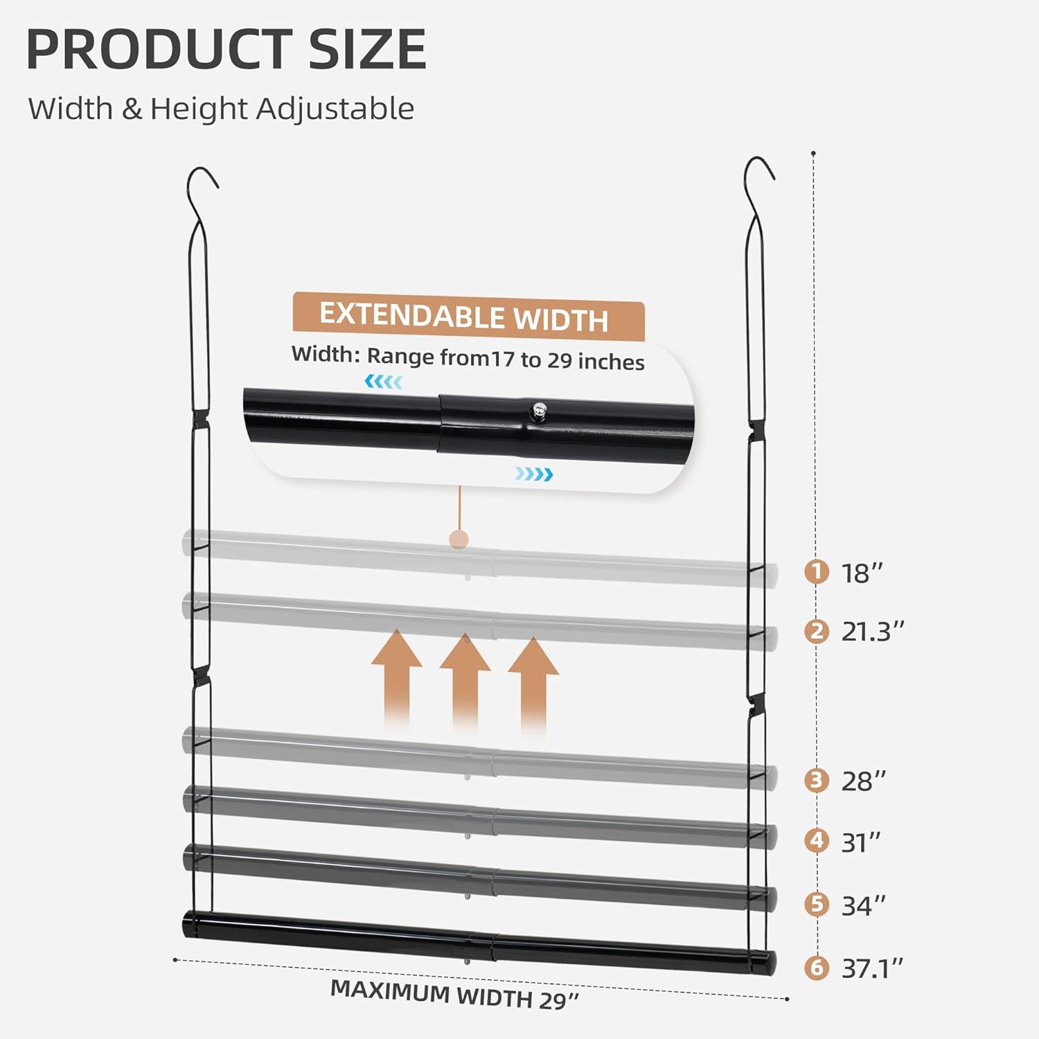Storage Maniac Adjustable Closet Hanging Rod - Space-Saving Organizer for Clothes | Black, 1 Pack